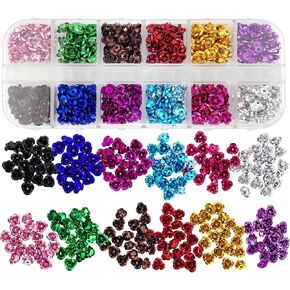 BETITETO 480pcs Alloy Rose Spacer Beads 6mm Metal Flower 3D Charms 12 Colors for Jewelry Making Hair Pin Nail Art Decoration DIY Craft