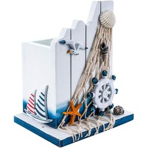 Pen Holder Wooden Nautical Decoration Helmsman Decor Pencil Holder Organizer for Home Office Desktop Nautical Favors