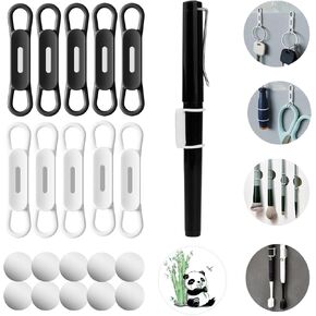 12 Pack Magnetic Pen Holder, Silicone Pencil Holders Adjustable with Panda Refrigerator Sticker for Refrigerator, Whiteboards, Marker Organizer, Locker, Desk Organizers and Accessories (6Colors)