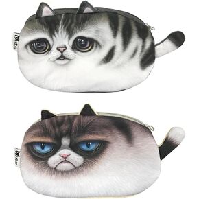 Wrapables® Cat Face Cosmetic Pouch Pencil Case (Set of 2), Sad & Grumpy