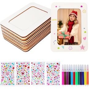 Fumwase 26 قطعة إطار الصورة اللوحة الحرفية عدة 10 قطعة 4 × 6 في إطارات الصور الخشبية غير المكتملة DIY مع 4 ملصقات الماس 12 أقلام رصاص ملونة لأعياد الميلاد واحتفالات الذكرى السنوية لمشروع طلاء عيد الميلاد in Kuwait