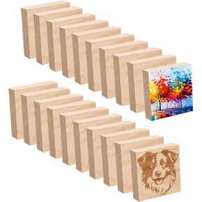 20 Pack Wooden Blocks for Crafts, 4 x 4 Inch Unfinished Wooden Craft Blocks and Blank Wood Squares, Square Wooden Tiles, Blank Wood Tiles for Burning, Ideal for Various Crafts