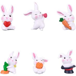 Yeooyoor Animals Toys Statues，6pcs Mini Rabbit Doll Toy Realistic Plastic Hand-Painted Toys Set,Cake Top Hat Children Birthday Gift Party Supplies Educational Bunny Toy