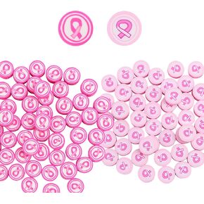 100 Pieces Breast Cancer Awareness Themed Beads Charms, Pink Ribbon Polymer Clay Handmade Beads, Soft Spacer Beads for DIY Necklace Earring Bracelet Jewelry and Hair Clip Making Supplies for Women