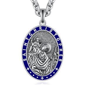 Saint Michael Necklace 925 Sterling Silver Archangel Michael Pendant Necklace Amulet Religious Jewelry Gifts for Women Men with 22"+2" Rolo Chain