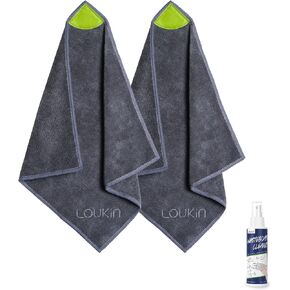 loukin 2 Pack Magnetic Cleaning Cloth, Microfiber Dry Erase Eraser, Washable Whiteboard Cleaning Cloth for Classroom, Home and Office, Gray, 12" x 12" - 3.4 fl oz Whiteboard Cleaner Included