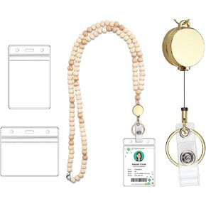 Teacher Lanyard with ID Holder Beaded Badge Lanyard Cute Retractable Lanyards for ID Badges