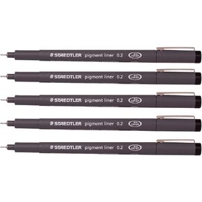 STAEDTLER Staedtler 0.2 Mm Pigment Liner Fineliner Sketching Drawing Drafting Pens Pack Of 5