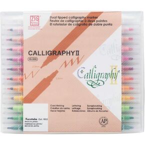 Kuretake Zig Calligraphy 2 Dual Tip Markers 24 Colors Set, 2mm, 3.5mm, Square Tips, AP-Certified, No Mess, Photo-Safe, Acid Free, Lightfast, Odourless, Xylene Freeing, for Beginners, Made in Japan