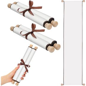 Epakh 2 Pack Blank Paper Scrolls 9 x 72 Inches Wrapped on Wood Rod for Writing, Drawing, Calligraphy, Wedding Vows, Cosplay Prop, Renaissance Festivals, Tabletop Role Playing Game(White Color)