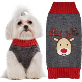 Dog Christmas Sweater Soft Warm Fall Winter Turtleneck Knitted Puppy Clothes Cute Reindeer Red Doggy Sweatshirts Ugly Xmas Short Sleeves Pet Clothing for Small Medium Large Dog Cat(Red,XL)