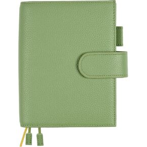 A6 Leather Planner Cover for Hobonichi, Stalogy, Midori Hibino, Leuchtturm1917, and More - with Pen Loop, Card Slots, Back Pocket, and Bookmarks (Green)