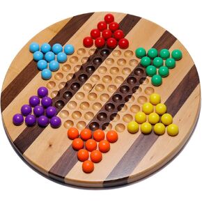 Chinese Checkers 11.4 Inches Striped Wooden Board Game with Marbles for Kids and Adults