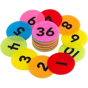 AIEX 36 Pack Carpet Spot Markers Nylon Carpet Markers Circles Marker Dots with Numbers 1 to 36 for Kindergarten Preschool Kids and Teachers (6 Colors)