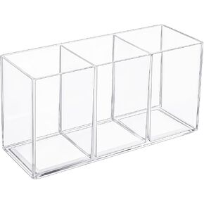 Acrylic Pen Holder 3 Compartment Clear Acrylic Pen Holder for Desk Organizer Cute Pencil Holder for Makeup Brush Cup Stationery Storage Box Transparent Office Desktop Supplies