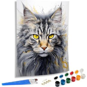 SKRYUIE Paint by Numbers Kit for Adults Beginner Cat, Acrylic Pets Oil Painting by Numbers Kits with PaintBrushes Paintwork Art Crafts Canvas for Home Decor 16x20 inch