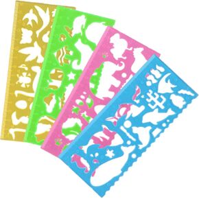 4 PCS Template for Drawing, Drawing Stencils Plastic Ruler Animals Painting Templates Clear Ruler Crafts Reusable, Measuring Templates Rulers for Office, DIY Crafts, Drawing