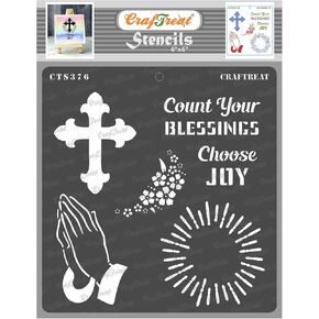 CrafTreat Reusable Christmas Stencils for Painting on Wood, Canvas, Paper, Fabric, Floor, Wall and Tile - Choose Joy Stencil - 6x6 Inches - DIY Craft Stencils for Christmas - Crucifix Stencil