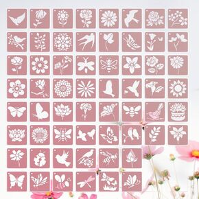 60 Pack Flower Stencils for Painting on Wood,Reusable Butterfly Stencils Bird Plastic Stencils Bee Wall Stencil DIY Craft Template Paint Stencils Set (3x3inch)