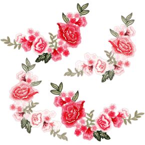4 Pcs Flower Embroidered Applique Sew on Peony Patches Rose Flower Appliques for Clothing Boho Embroidery Patch Flower for Shirts Jeans Hats Skirts Sweater Repairing Arts Craft Making (Red and Pink)