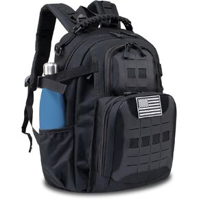 15'' Laptop Backpack for Work - 25L Tactical College Backpacks for Men with Water Pouches Both Sides, Carry-on Travel Backpack Business Work Bag Fight Approved, Small Black Work Backpack