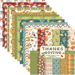 Scrapbook Paper Pad 6’’x6’’ , Thanksgiving Theme Decorative Craft Paper Single-Sided Fall Pattern Paper Pack-24 Sheet of Scrapbooking Patterned for Gift Wrapping Photo Album (Style 1)