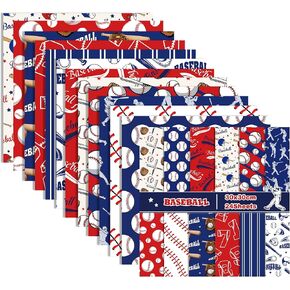 Baseball Theme Scrapbook Paper 12 Inches Double-Sided Pattern Material Decorative Craft Cardstock Paper Folded Flat for Card Making Junk Journal Planners Aesthetic Room Decor - 24 Sheets