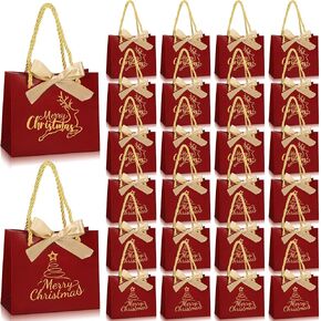 Zhanmai Small Christmas Gift Bags Bulk with Bow Ribbon Merry Christmas Red and Gold Foil Favor Bags Elk Candy Bags with Handles 5x6 Inch for Xmas Christmas Party Birthday Gifts Supplies(48 Pcs)