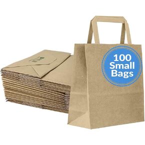 Reli. 100 Pack | 7"x3.15"x8" | Small Brown Paper Bags w/Handles | Kraft Paper Shopping, Brown Kraft Bag for Retail, Merchandise, To Go, Parties