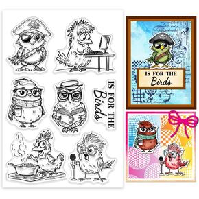 GLOBLELAND Funny Occupation Bird Clear Stamps for Scrapbooking Cartoon Owl Parrot Silicone Stamps Bird Theme Transparent Stamp for Card Making DIY Embossing Journaling