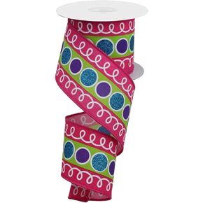 Click Image to Open expanded View Glitter Circles & Loops Wired Edge Ribbon, Lavender Green Pink Teal, 2.5 Inches x 10 Yards