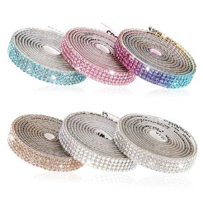 6 Rolls Crystal Rhinestone Ribbon Sticker Diamond Ribbon Roll Bling Rhinestones Tape Self Adhesive Crystal Rhinestone Strips for Crafts DIY Wedding Decoration Party Decor (Assorted Colors, 6 Yards)