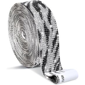 Self Adhesive Rhinestone Strips Diamond Bling Crystal Ribbon Sticker Wrap for Craft Jewel Tape Roll with 2 mm Rhinestones for DIY Car Phone Christmas Decoration (Black and White,1.06 Inch x 3 Yards)