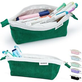 Pencil Case Pouch Bag School Supplies for Girls, Cute Aesthetic Corduroy Pen Case, Simple Large Big Capacity Zipper Stationery Bag for Women Teen Adults, Light Blue, 1200ml