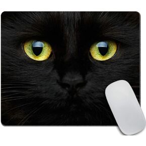 Mousepad with Cute Black Cat Face Desk Accessories Mousepad Cute Desk Decor Mousepad Funny Cat Print Black Mousepad Office Decor