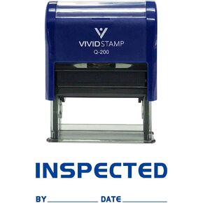 Inspected by Date Self Inking Rubber Stamp (Blue Ink) - Medium