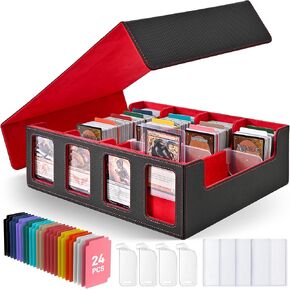 Card Storage Box for Trading Cards, 3000+ MTG Deck Box with 24 Colorful Divider Tabs, Trading Card Storage with Viewing Windows Fits for Magic Game