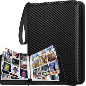 900 Double Sided 9 Pocket Collector Trading Card Binder, 50 Removable Sleeves with Zipper, PU Leather Cover Card Collection Album Book, Card Holder for Game Cards, Sports Cards (Black, 900 cards)