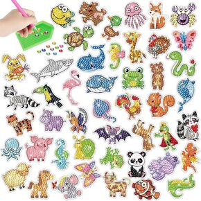 LERLUCKY'SZHAO achard 46PCS Diamond Painting Stickers 5D Gem Art Kits Cute Animal Dinosaur Shape for Kids Boys Girls Ages 6-8 8-12