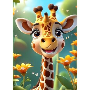 GDYEEH DIY Giraffe 5D Diamond Art Painting Kit, Flowers Full Round Drill Sparkling Diamond Painting Picture, Cartoon Diamond Painting Art Craft Kits for Adults Beginners, Home Wall Decor 12x16inch