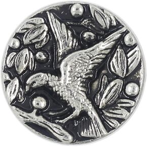 Bezelry 12 Pieces Bird in Flowers Metal Shank Buttons. 16mm (5/8 inch) (Silver White)