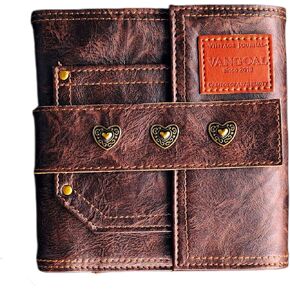 VANGOAL Loose-leaf Leather Journal, 6.3x5.9" Six 6 Rings Refillable Notebook Binder with Storage Pocket, 250 Pages A7 Weekly Planner Inner Paper, Vintage Dairy Journal for Women Men Teachers Students