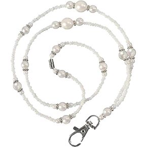Artificial Pearl ID Holder Lanyard Beaded Name Badge Neck Lanyard Jewelry Necklace Teacher ID Badge Lanyard Key Card Holder Necklace Fashion Key Lanyard for Women