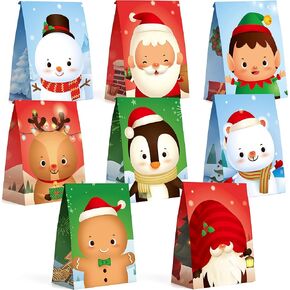 Mocoosy 24 Pack Christmas Party Favor Bags, Xmas Goodie Bags for Kids Birthday Party, Holiday Candy Treat Bags Small Paper Gift Bags for Christmas Winter Elf Theme Party Baby Shower Supplies