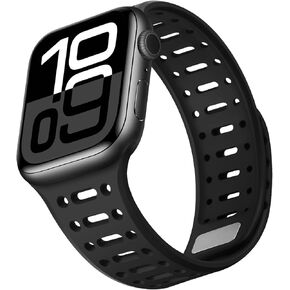 Sport Bands Compatible with Apple Watch Band 49mm 46mm 45mm 44mm 42mm Men Women, Magnetic Soft Silicone Breathable Replacement Strap for iWatch Ultra 2 SE Series 10 9 8 7 6 5 4 (Black/Gray)