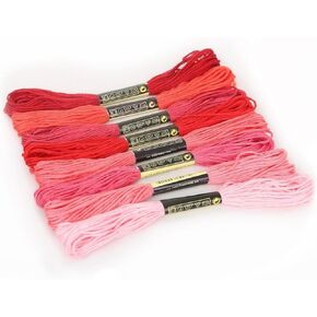 8Pcs 7.5m Red Cotton Stitch Embroidery Thread Floss DIY Friendship Bracelets Floss Craft Sewing Skeins Fashion Embroidery Floss for Arts, Crafts and Sewing