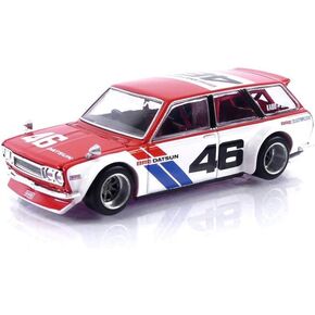 Truescale Miniatures Datsun 510 Wagon Right Hand Drive #46 BRE V1 Red & White w/Blue Stripes (by Jun Imai) Kaido House 1/64 Diecast Model Car True Scale KHMG026