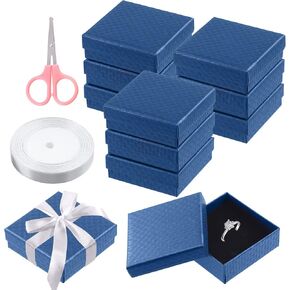 Swpeet 12Pcs Red 3.5 x 3.5 x 1.2Inch Diamond Pattern Cardboard Jewelry Gift Boxes with Scissors and Polyester Ribbon Assortment Kit, Necklace Earring Bracelet Boxes Gift Case for Jewelry Storage