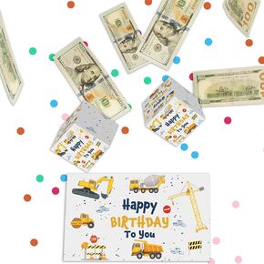 Cash Birthday Money Box Exploding Gift Box, Birthday Surprise Gift Box Explosion for Money, Construction Surprise Gift Money Box Gifts for Boys Girls, Pop Up Birthday Card with Confetti