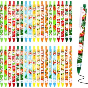 36 Pcs Christmas Pens, Retractable Pen Christmas Ballpoint Pens Black Ink Santa Snowman Tree Xmas Writing Pens for Christmas Party Gift Office School Supplies(12 Styles)